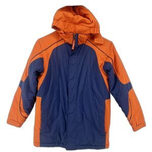 L.L. Bean Kids Winter Parka Jacket Blue Orange Thinsulate Hooded Coat Sz M 10-12